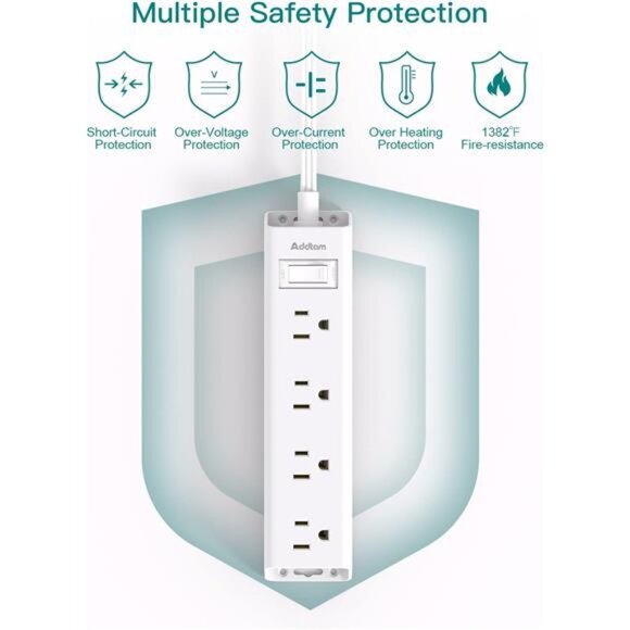 10FT Extension Cord - Power Strip Surge Protector, Flat Plug, Addtam 12 Widely - Picture 6 of 16